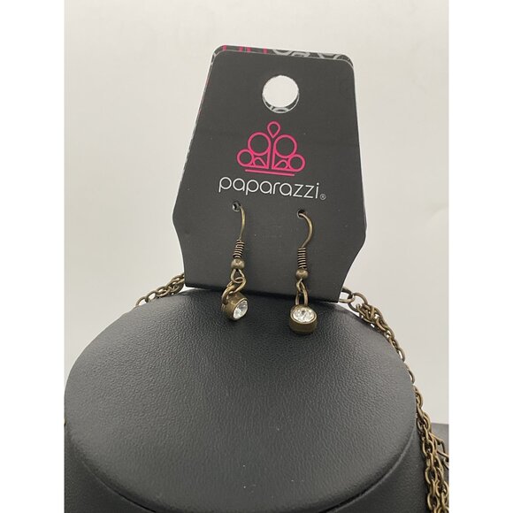 Paparazzi Heart & Key Bronze Tone Layered Necklace & Earrings Set - Picture 2 of 4